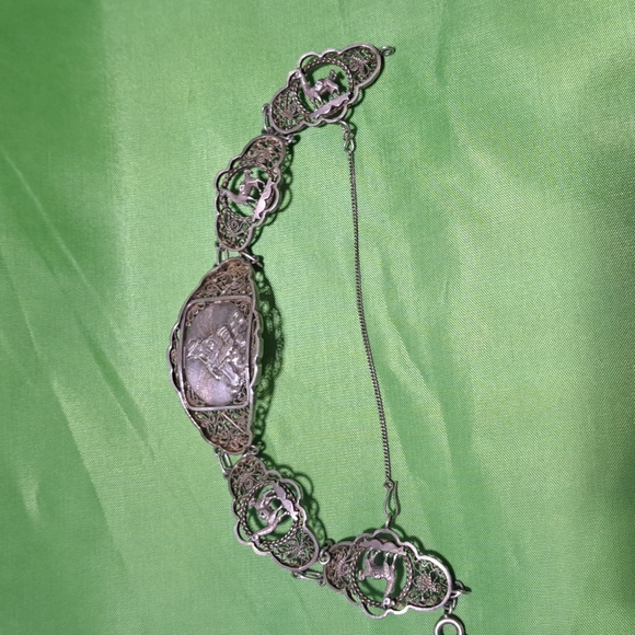 Vintage filigree panel link bracelet 9.00 SILVER w safety chain - Picture 1 of 7